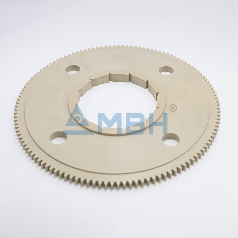 PEEK polyetheretherketone large ring gear with mounting holes precision machined high temperature plastic gear by MBH