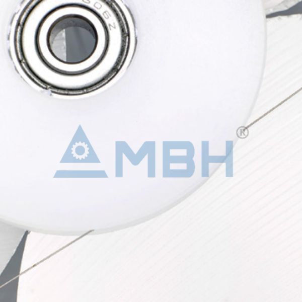 Precision assembled UPE wire guide pulley with integrated smooth running ball bearing.