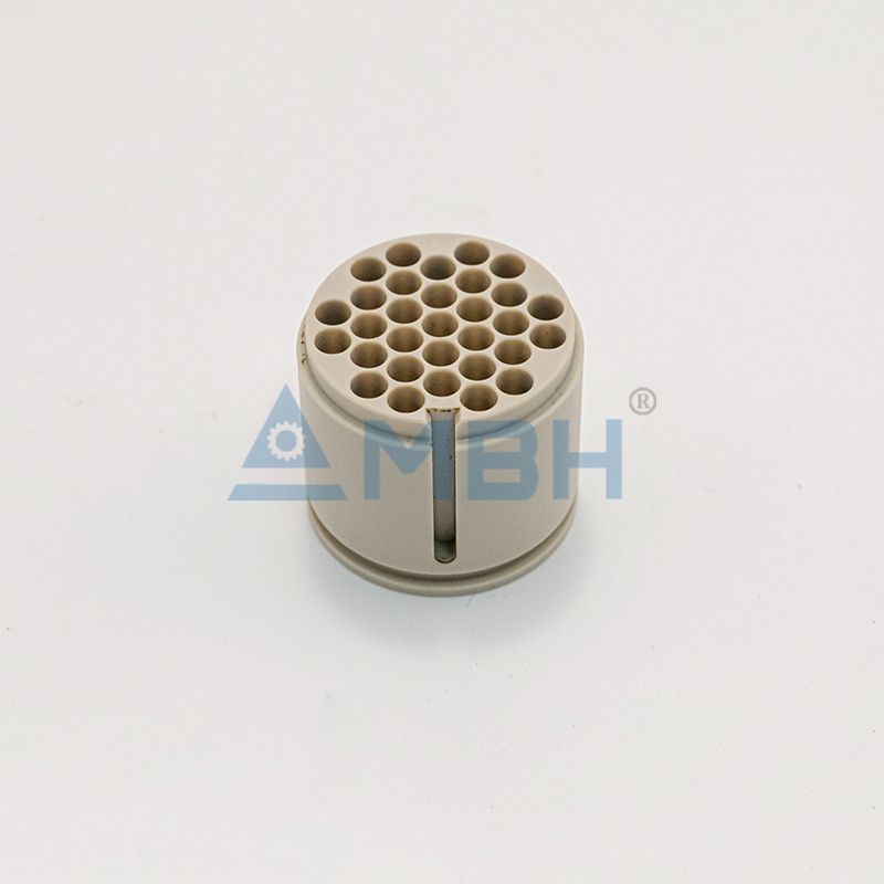 PEEK polyetheretherketone honeycomb multi-hole cylindrical block precision machined semiconductor component by MBH