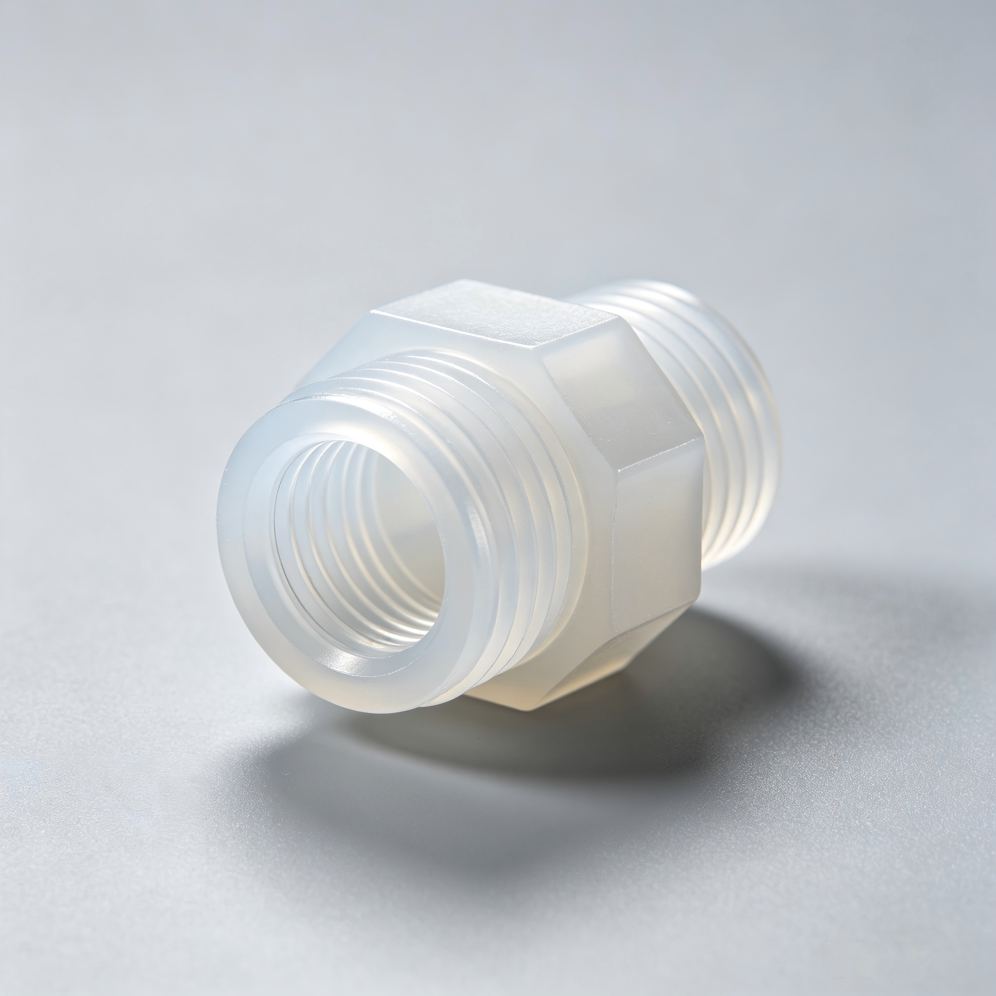 PVDF threaded fitting connector machined from rod for semiconductor chemical distribution system