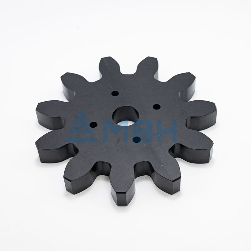 POM black polyoxymethylene star sprocket gear with center hole precision machined component by MBH