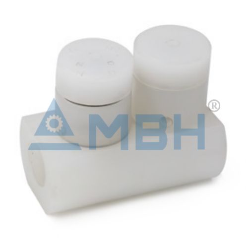 PP polypropylene valve body connector precision machined chemical resistant component by MBH